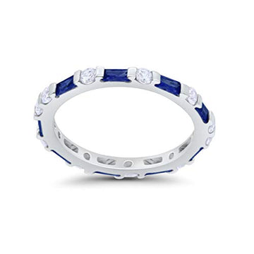 Art Deco Baguette Simulated Blue Sapphire Cubic Zirconia Wedding Ring 925 Sterling Silver